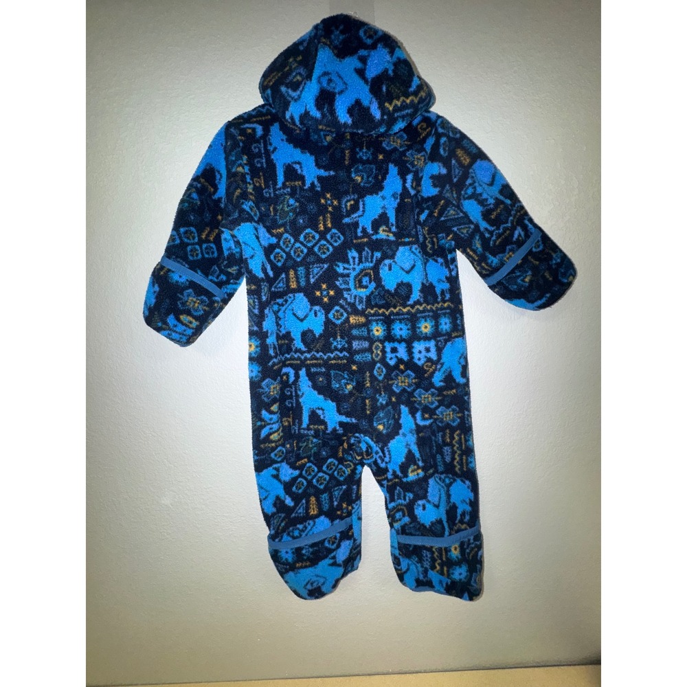 Columbia Infant Fleece Bunting Blue Bear Wolf Aztec Print Hooded Romper 6-12M - Picture 6 of 7
